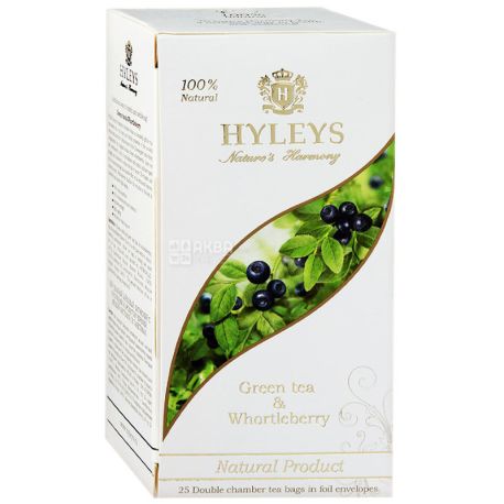 Hyleys, Green tea with blueberries, 25 pack * 1.5 g