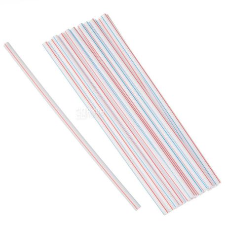 Mikspak, Tubules for a cocktail in an individual package, striped, 4.8 mm x 21 cm, 200 pcs.