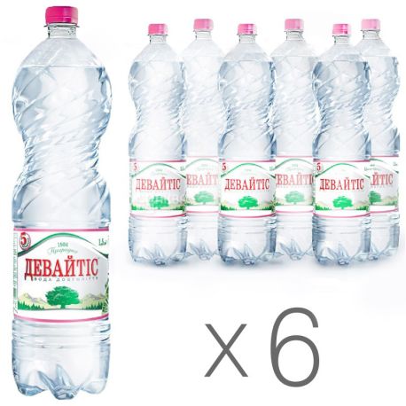Девайтис, 1,5 л, Упаковка 6 шт., Вода минеральная негазированная, ПЭТ