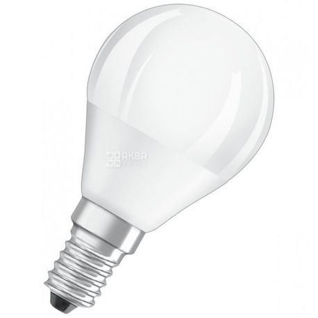 Osram LED, Лампа светодиодная, цоколь E14, 6,5W, 3000К, 220V, теплое свечение, 550lm 