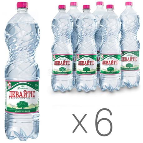 Девайтіс, 1,5 л, Упаковка 6 шт., Вода мінеральна слабогазована, ПЕТ