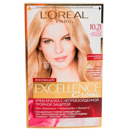 L'Oreal, Paris Excellence, Крем-фарба для волосся, Тон 10.21 Світло-русявий перламутровий
