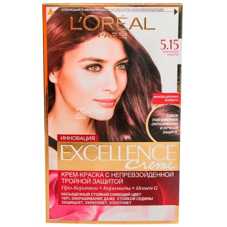 L'Oreal, Paris Excellence, Крем-фарба для волосся, Тон 5.15 Морозний каштан