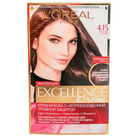 L'Oreal, Paris Excellence Creme, Крем - фарба для волосся, Тон 4.15 Крижаний шоколад