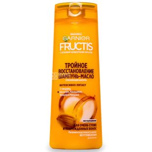 Garnier Fructis, 400 мл, Шампунь зміцнюючий, Потрійне відновлення масло-догляд для сухих і пошкоджених волосся
