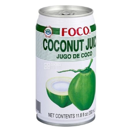 Foco, Coconut juice, 0,35 л, Фоко, Кокосовий сік, ж/б