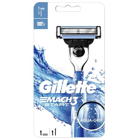 Gillette, Бритва 1 шт., Со сменными лезвиями, Mach3 Start 3 лезвия