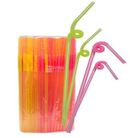 Mikspak, Tubules for drinks with a long corrugation, luminescent, 28 cm, 100 pcs.