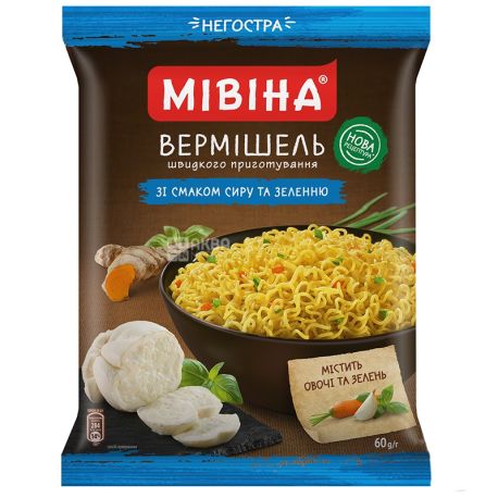 Мівіна, Вермішель зі смаком сиру і зелені, негостра, 60 г