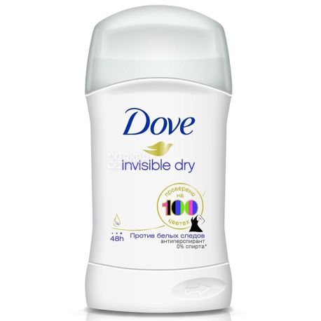 Dove Invisible Dry, 40 мл, Дезодорант-антиперспірант, проти білих слідів, Сухий