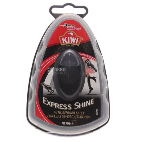KIWI, Express Shine, Губка для взуття, з дозатором силікону, чорна