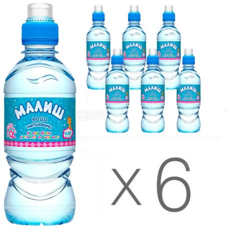 Малиш, Спорт, 0,33 л, Упаковка 6 шт., Вода дитяча негазована, з перших днів життя, ПЕТ, ПЕТ