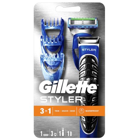 Gillette, 3 in 1 Razor-styler, Replaceable cassette, 3 comb nozzles