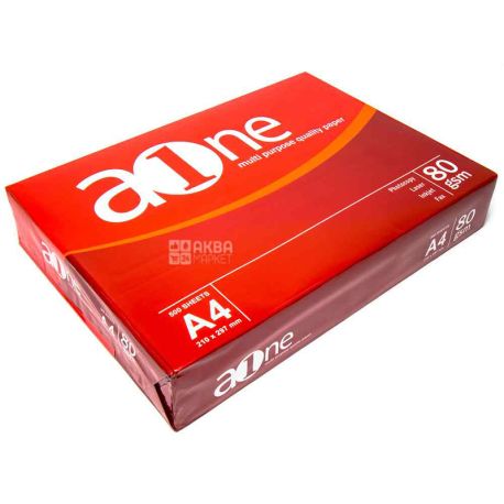 Офисная бумага, белая, А4, 80 г/м2, класс В+, 5 пачек по 500 л, ТМ A-One