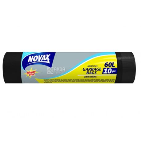 Novax, Мусорные пакеты с затяжками, 60 л, 10 шт