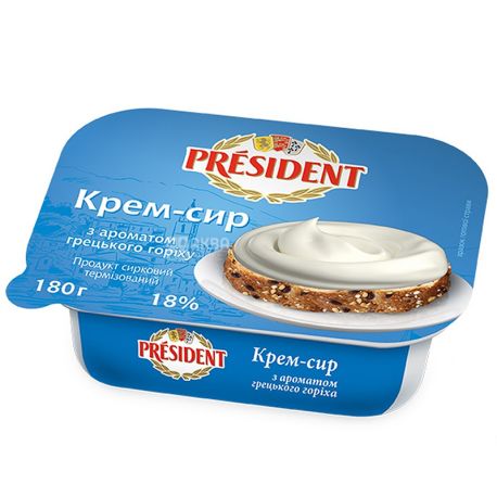 Президент, Крем-сир Творожний, з ароматом волоського горіха, 18 %, 180 г