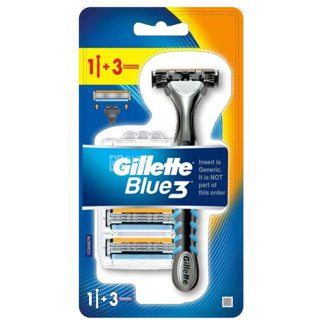 Gillette Blue3, safety razor, 3 blades, 3 interchangeable cartridges