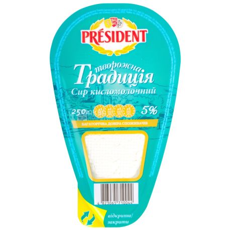 President, Творог кисломолочный Творожная традиция, 5 %, 250 г 