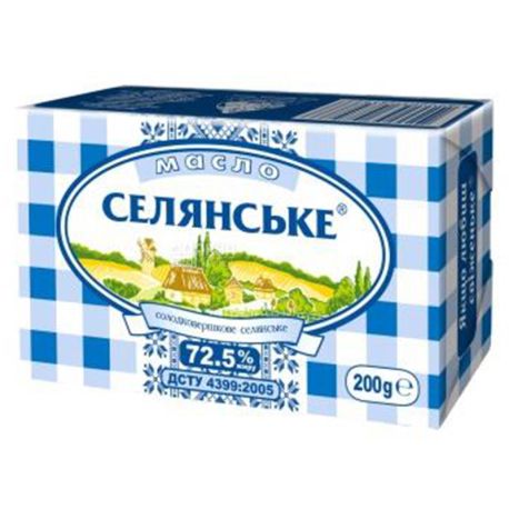 Селянское, 200 г, Масло сладкосливочное, 72,5%