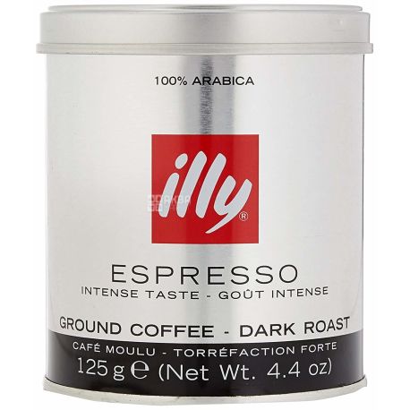 illy, Espresso Dark, 125 г, Кава Іллі, Еспрессо, темного обсмаження, мелена, ж/б