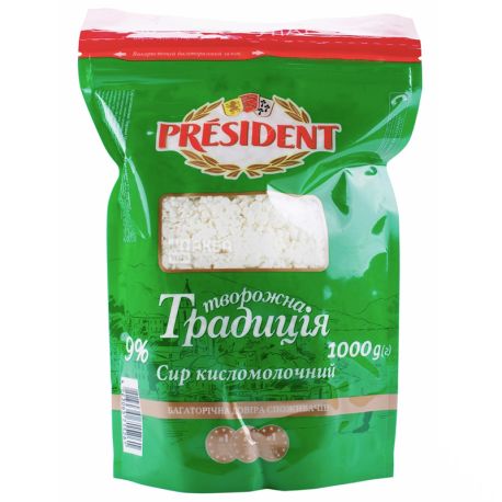 President Сирна традиція, 1 кг, Сир кисломолочний, 9%