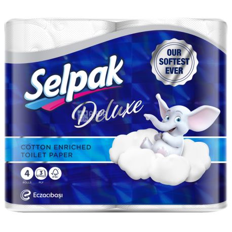 Selpak Deluxe, 4 рул., Туалетний папір Селпак Делюкс, 3-х шаровий