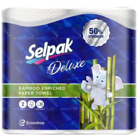 Selpak, Deluxe, 2 рул., Полотенца бумажные Селпак Делюкс, суперпрочные, 3-х слойные, 80 листов, 21х10 см