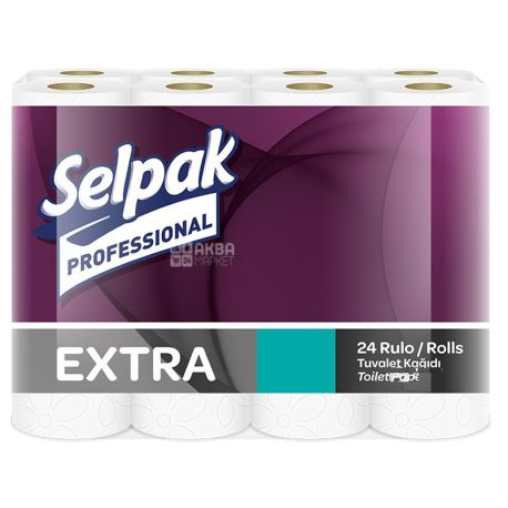 Selpak Pro Service Extra, 24 рулона, Туалетная бумага Селпак, 2-х слойная, белая, 20 м