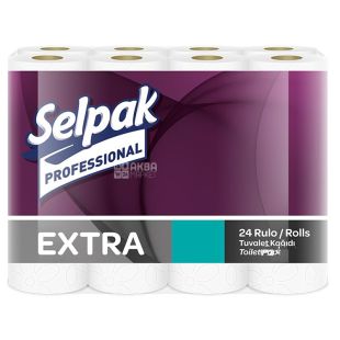 Selpak Pro Service Extra, 24 рулона, Туалетная бумага Селпак, 2-х слойная, белая, 20,3 м, 165 отрывов