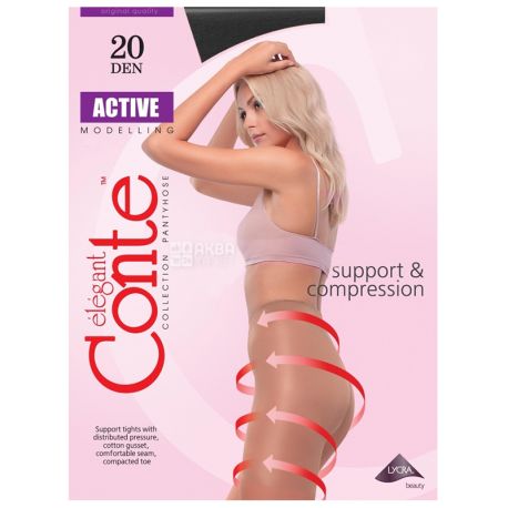 Conte Active, Колготки женские чёрные, 2 размер, 20 ден