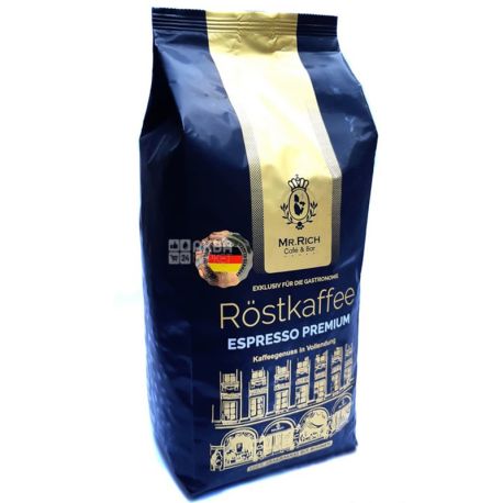 Mr.Rich Espresso Premium, 1 кг, Кава Містер Річ Еспрессо Преміум, темного обсмаження, в зернах