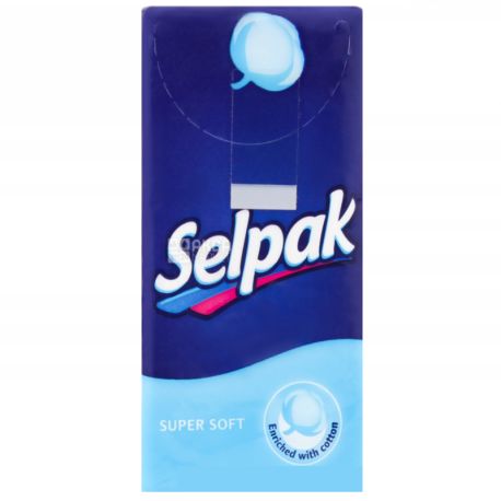 Selpak Super Soft, 10 шт., Хусточки носові паперові Селпак Супер Софт, 4-х шарові