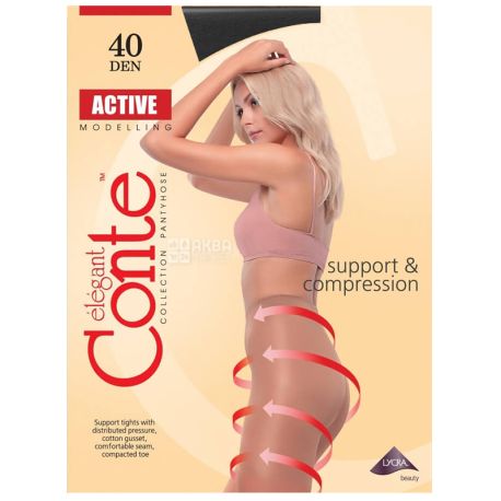 Conte Active, Black tights for women, size 2, 40 den