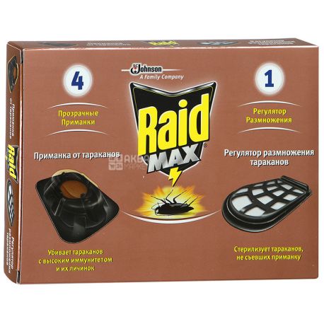 Raid, приманка для тараканов с регулятором размножения, 4+1