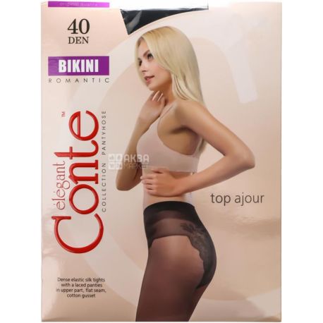 Conte Bikini, Колготки женские черные, 3 размер, 40 ден