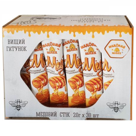 Мед акациевый в стиках, 20 г, 30 шт, ТМ Медовий шлях