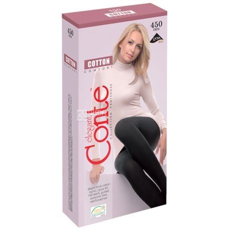 Conte Cotton Nero, Колготи жіночі чорні, 450 ден, 3 розмір