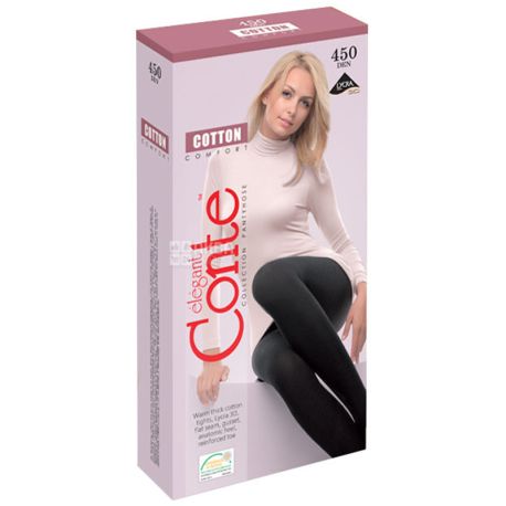 Conte Cotton Nero, Колготы женские черные, 450 ден, 3 размер