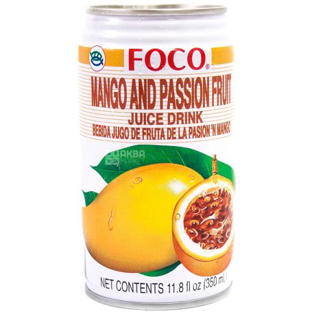 Foco, Mango and Passion fruit, 0,35 л, Фоко, Напій соковий, Манго і маракуйя, ж/б