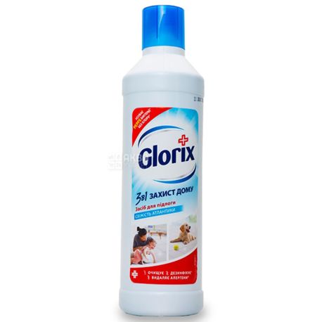 Glorix, Свіжість Атлантики, 1 л, Засіб для підлоги, очищає, дезінфікує і видаляє алергени, без хлору