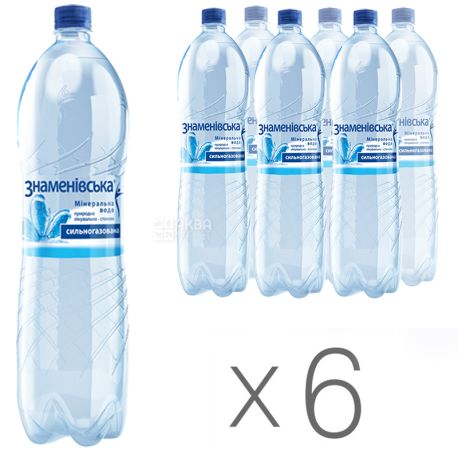 Знаменовская, 1,5 л, Упаковка 6 шт., Вода сильногазированная, ПЭТ