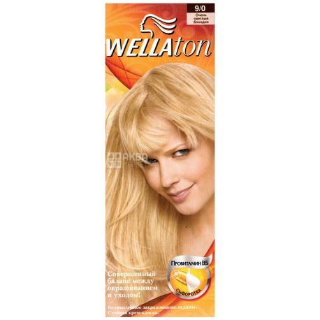 Wella Wellaton, Интенсивная крем-краска для волос, Очень светлый блонд, Оттенок 9/0