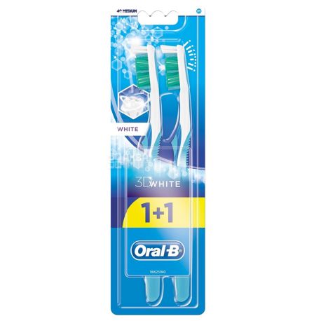 Oral-B, 3D White Відбілювання, 1 + 1 шт., Зубна щітка, м'якою жорсткості