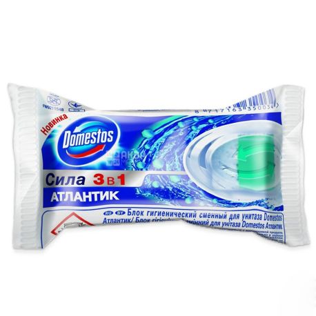 Domestos, Сила 3в1, 40 г, Блок гигиенический сменный, Атлантик