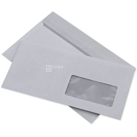Envelope Е65 (110х220 mm) white 100 pcs., With a tear-off tape and a window