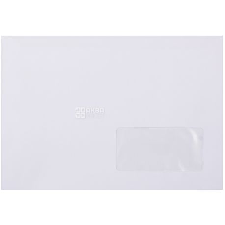 Envelope E-65 (220x110 mm) white 100 pcs., With a tear-off tape and a window, TM Ukrpapir