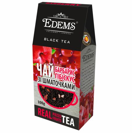 Edems, Barberry Hibiscus, 100 г, Чай Едемс, Барбарис і гібіскус, чорний з фруктово-квітковим ароматом