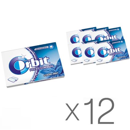 Orbit Professional White Strongmint, Упаковка жевательной резинки, 14 г x 12 шт.
