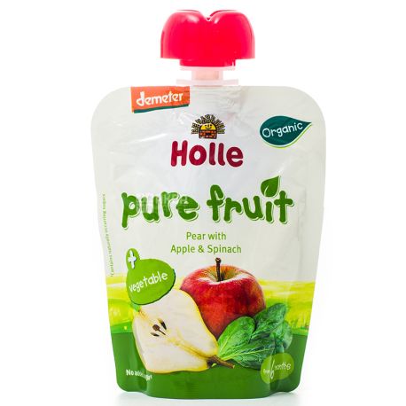 Пюре детское органическое, груша с яблоком и шпинатом, 90 г, ТМ Holle
