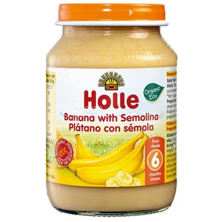 Organic baby puree, banana with semolina, 190 g, TM Holle
